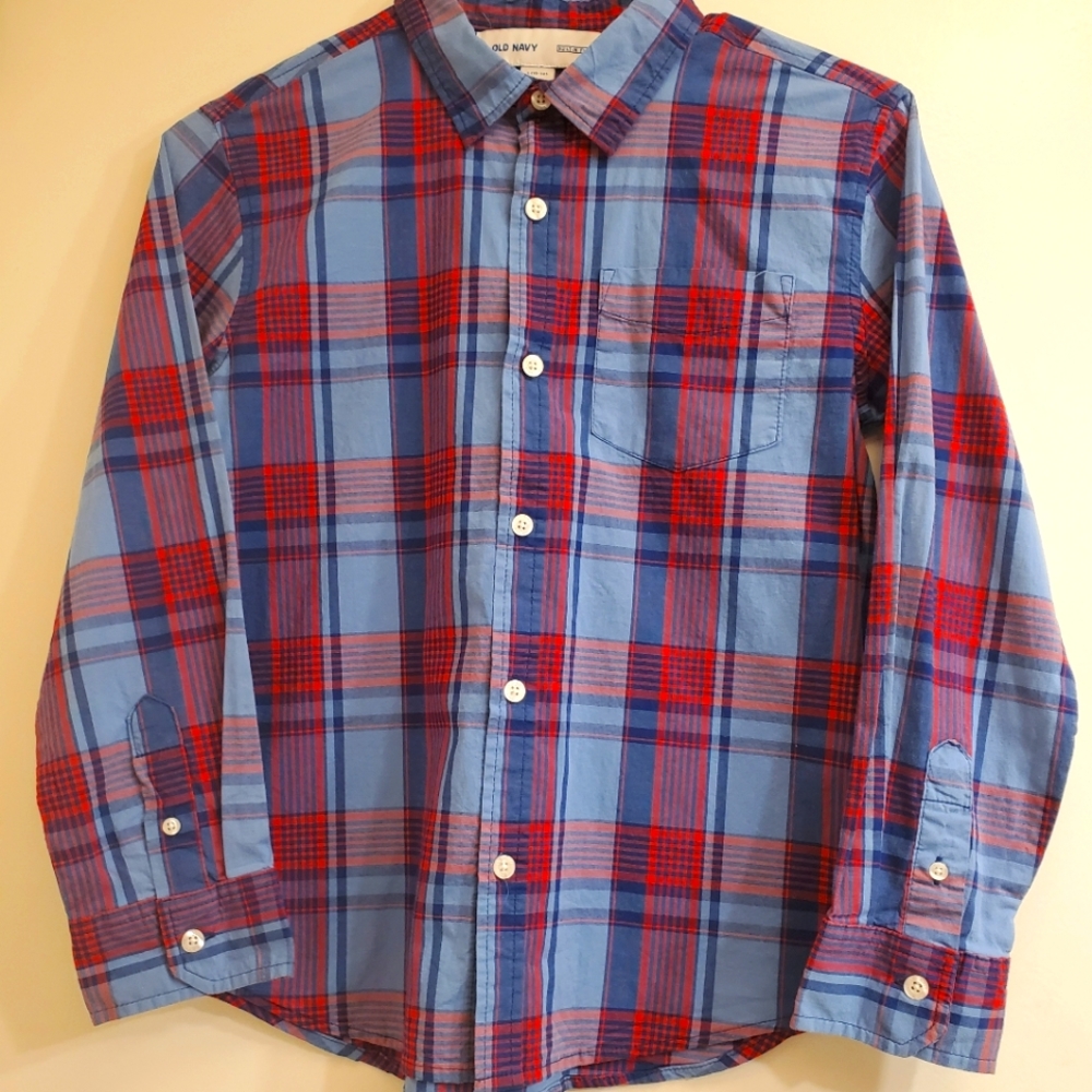 Old Navy blue and red long sleeve button down, Size 10-12.